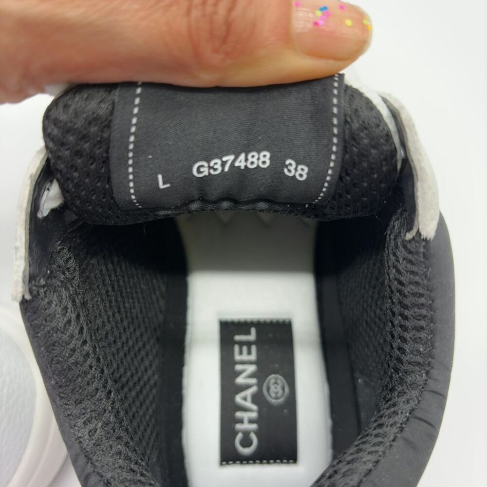 CHANEL White & Black Mesh Leather Sneakers for Women - Picture 9 of 9